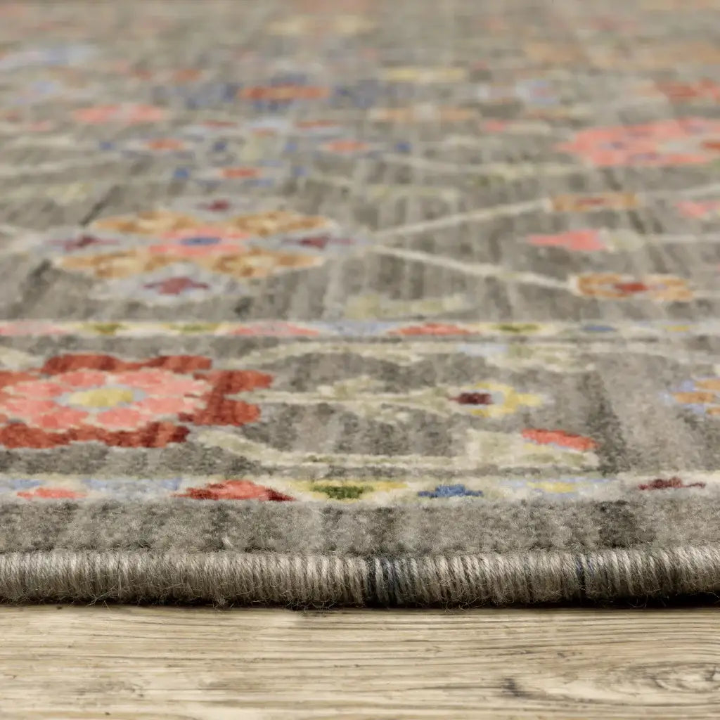 2' X 6' Grey Salmon Pink Gold Blue Rust Deep Blue Ivory And Green Oriental Power Loom Stain Resistant Runner Rug With Fringe - Homeroots - Flyclothing LLC