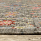 2' X 6' Grey Salmon Pink Gold Blue Rust Deep Blue Ivory And Green Oriental Power Loom Stain Resistant Runner Rug With Fringe