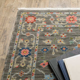 2' X 6' Grey Salmon Pink Gold Blue Rust Deep Blue Ivory And Green Oriental Power Loom Stain Resistant Runner Rug With Fringe - Homeroots - Flyclothing LLC