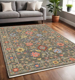 5' X 8' Grey Salmon Pink Gold Blue Rust Deep Blue Ivory And Green Oriental Power Loom Stain Resistant Area Rug With Fringe - Homeroots - Flyclothing LLC