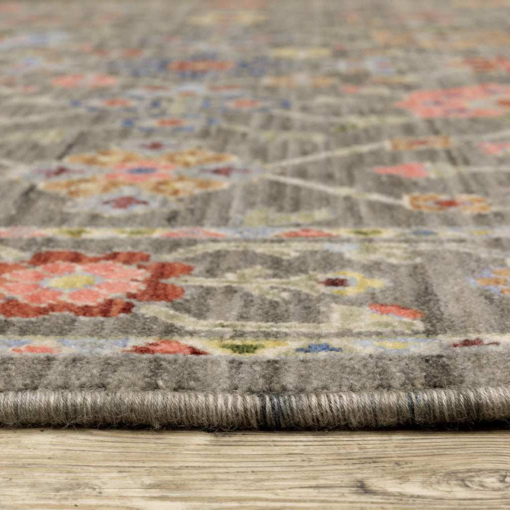 6' X 9' Grey Salmon Pink Gold Blue Rust Deep Blue Ivory And Green Oriental Power Loom Stain Resistant Area Rug With Fringe - Homeroots - Flyclothing LLC