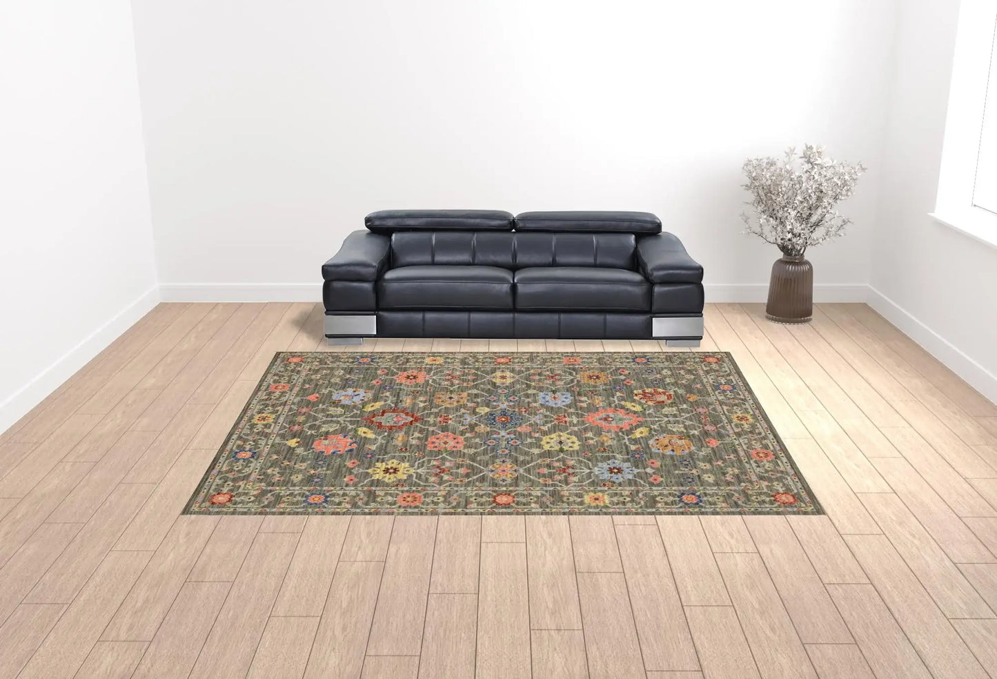 10' X 13' Grey Salmon Pink Gold Blue Rust Deep Blue Ivory And Green Oriental Power Loom Stain Resistant Area Rug With Fringe - Homeroots - Flyclothing LLC