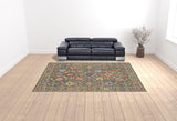 10' X 13' Grey Salmon Pink Gold Blue Rust Deep Blue Ivory And Green Oriental Power Loom Stain Resistant Area Rug With Fringe - Homeroots