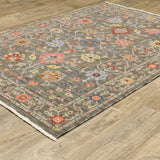 10' X 13' Grey Salmon Pink Gold Blue Rust Deep Blue Ivory And Green Oriental Power Loom Stain Resistant Area Rug With Fringe - Homeroots - Flyclothing LLC