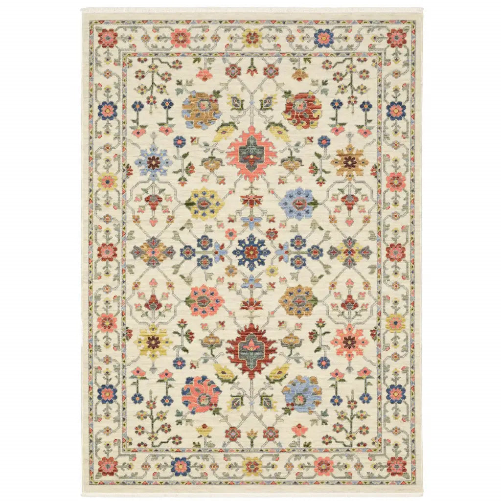2' X 3' Ivory Oriental Power Loom Stain Resistant Area Rug With Fringe - Homeroots - Flyclothing LLC