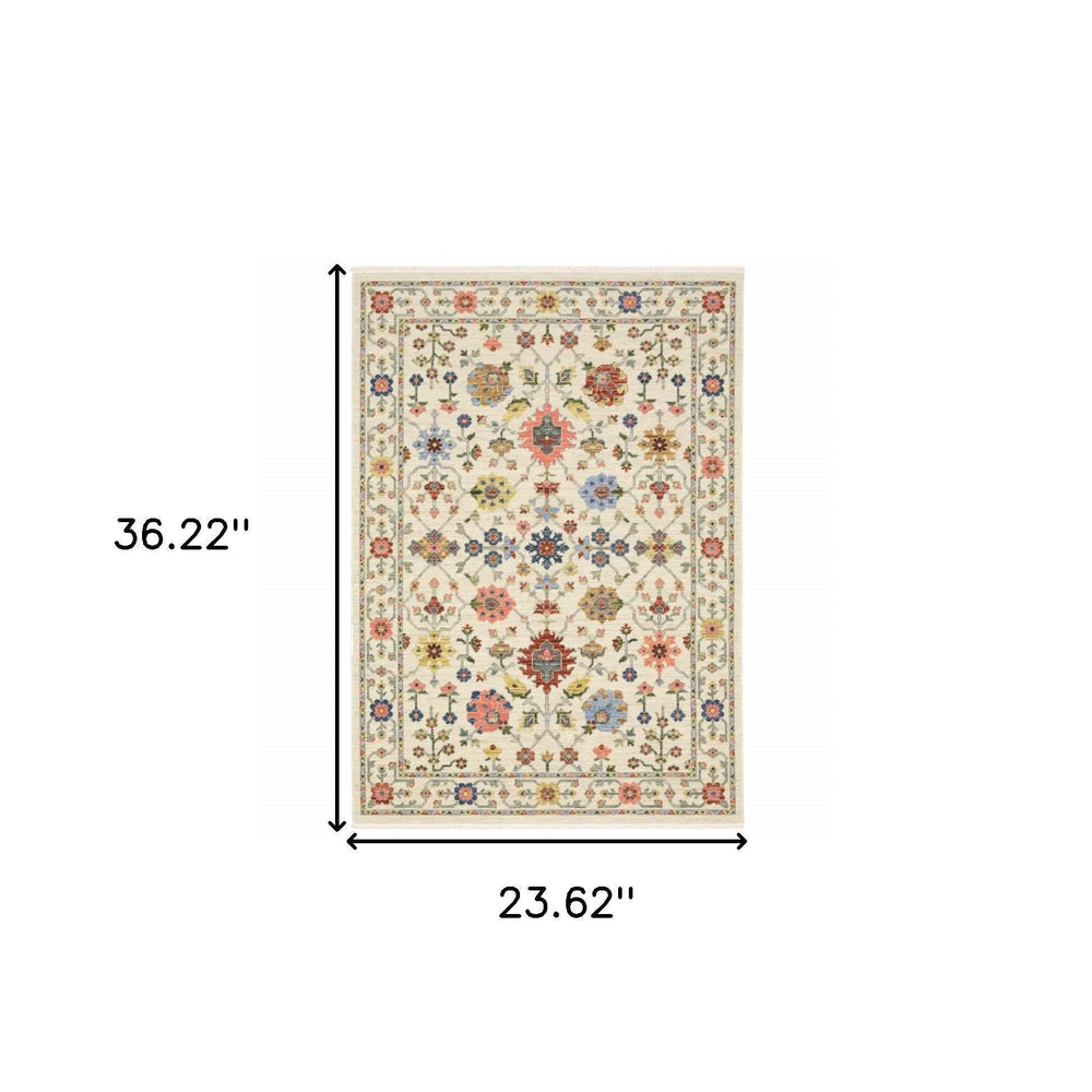 2' X 3' Ivory Oriental Power Loom Stain Resistant Area Rug With Fringe - Homeroots - Flyclothing LLC