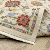 2' X 6' Ivory Salmon Pink Gold Blues Grey Rust And Green Oriental Power Loom Stain Resistant Runner Rug With Fringe - Homeroots