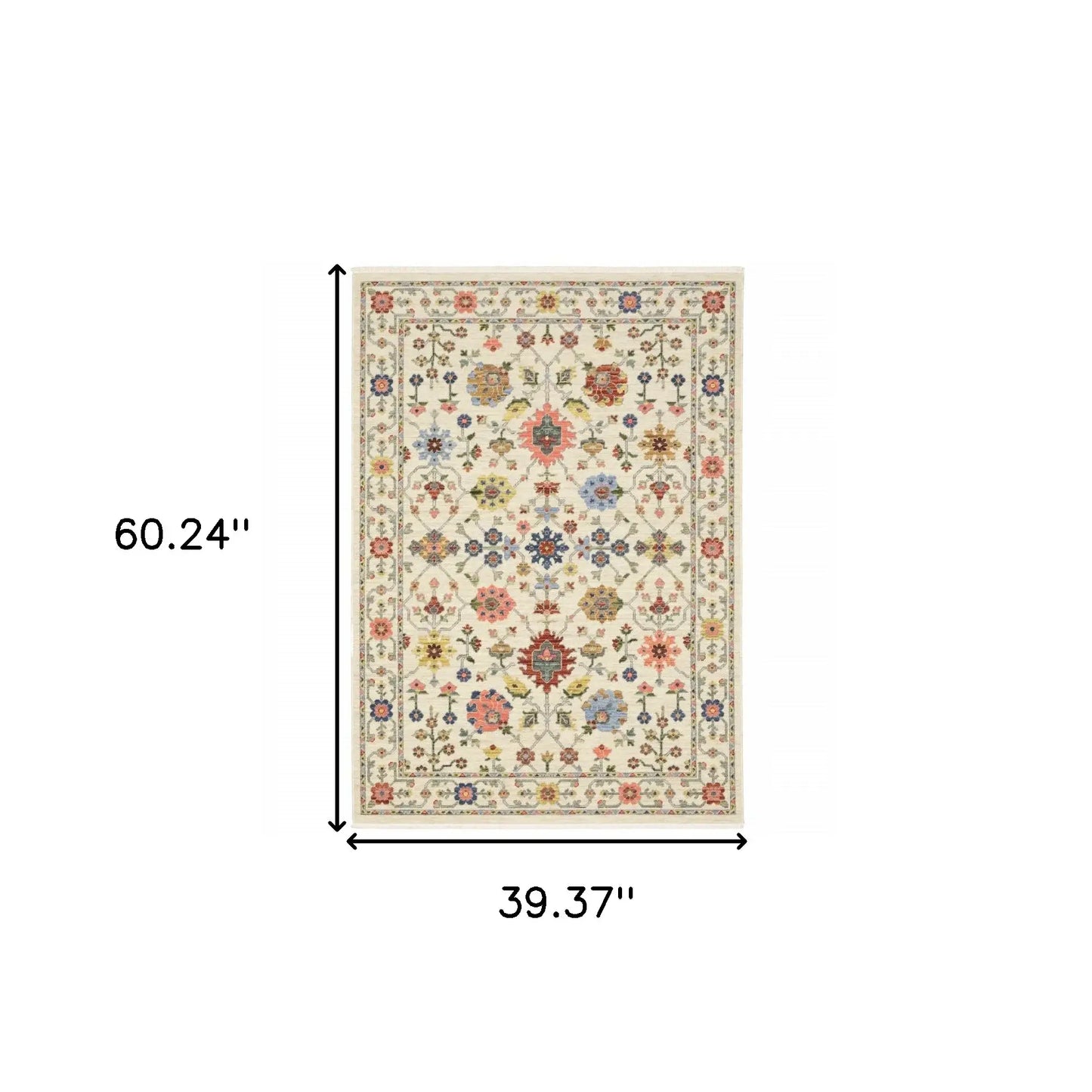 3' X 5' Ivory Salmon Pink Gold Blues Grey Rust And Green Oriental Power Loom Stain Resistant Area Rug With Fringe - Homeroots - Flyclothing LLC