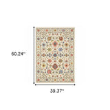 3' X 5' Ivory Salmon Pink Gold Blues Grey Rust And Green Oriental Power Loom Stain Resistant Area Rug With Fringe - Homeroots - Flyclothing LLC