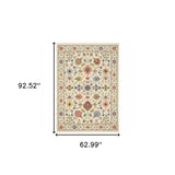 5' X 8' Ivory Salmon Pink Gold Blues Grey Rust And Green Oriental Power Loom Stain Resistant Area Rug With Fringe - Homeroots - Flyclothing LLC
