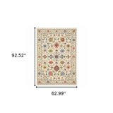 5' X 8' Ivory Salmon Pink Gold Blues Grey Rust And Green Oriental Power Loom Stain Resistant Area Rug With Fringe - Homeroots - Flyclothing LLC