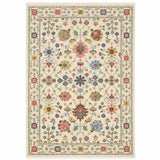 5' X 8' Ivory Salmon Pink Gold Blues Grey Rust And Green Oriental Power Loom Stain Resistant Area Rug With Fringe - Homeroots - Flyclothing LLC