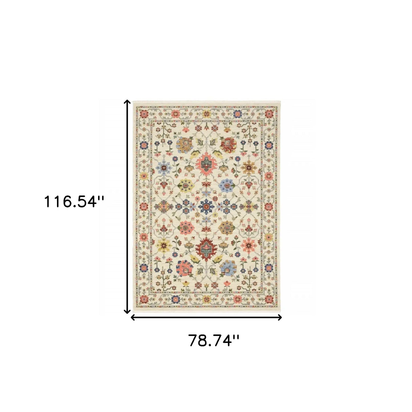 6' X 9' Ivory Salmon Pink Gold Blues Grey Rust And Green Oriental Power Loom Stain Resistant Area Rug With Fringe - Homeroots - Flyclothing LLC
