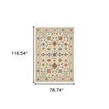 6' X 9' Ivory Salmon Pink Gold Blues Grey Rust And Green Oriental Power Loom Stain Resistant Area Rug With Fringe - Homeroots - Flyclothing LLC