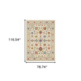 6' X 9' Ivory Salmon Pink Gold Blues Grey Rust And Green Oriental Power Loom Stain Resistant Area Rug With Fringe - Homeroots - Flyclothing LLC
