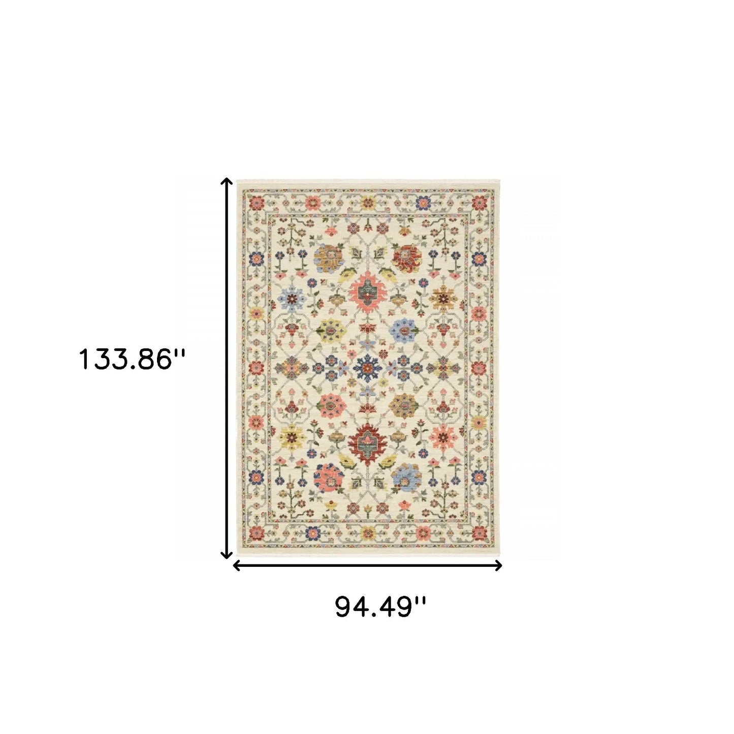 8' X 11' Ivory Salmon Pink Gold Blues Grey Rust And Green Oriental Power Loom Stain Resistant Area Rug With Fringe - Homeroots - Flyclothing LLC