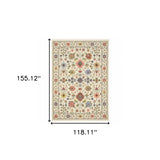 10' X 13' Ivory Salmon Pink Gold Blues Grey Rust And Green Oriental Power Loom Stain Resistant Area Rug With Fringe - Homeroots - Flyclothing LLC