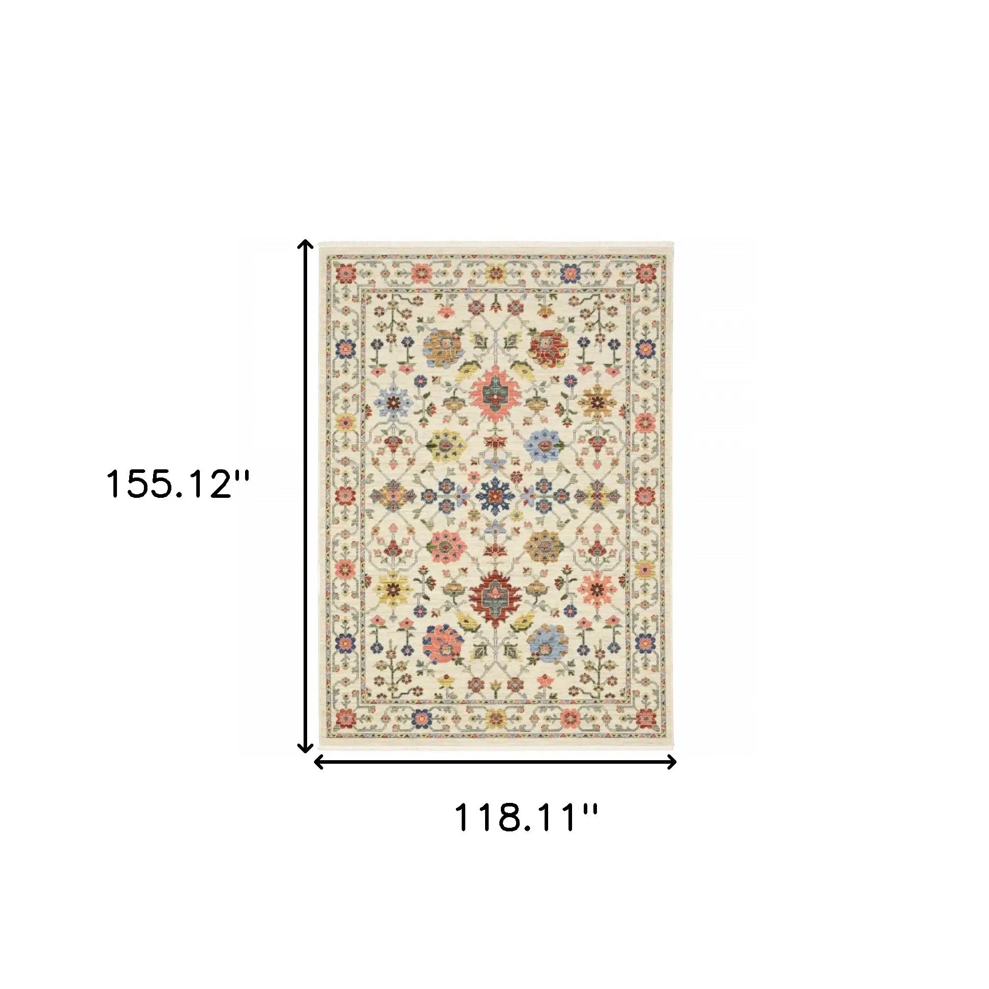 10' X 13' Ivory Salmon Pink Gold Blues Grey Rust And Green Oriental Power Loom Stain Resistant Area Rug With Fringe - Homeroots - Flyclothing LLC