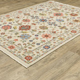 10' X 13' Ivory Salmon Pink Gold Blues Grey Rust And Green Oriental Power Loom Stain Resistant Area Rug With Fringe - Homeroots - Flyclothing LLC