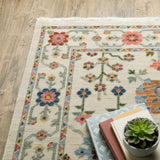 10' X 13' Ivory Salmon Pink Gold Blues Grey Rust And Green Oriental Power Loom Stain Resistant Area Rug With Fringe - Homeroots - Flyclothing LLC