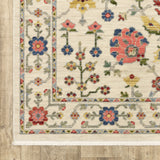 10' X 13' Ivory Salmon Pink Gold Blues Grey Rust And Green Oriental Power Loom Stain Resistant Area Rug With Fringe - Homeroots