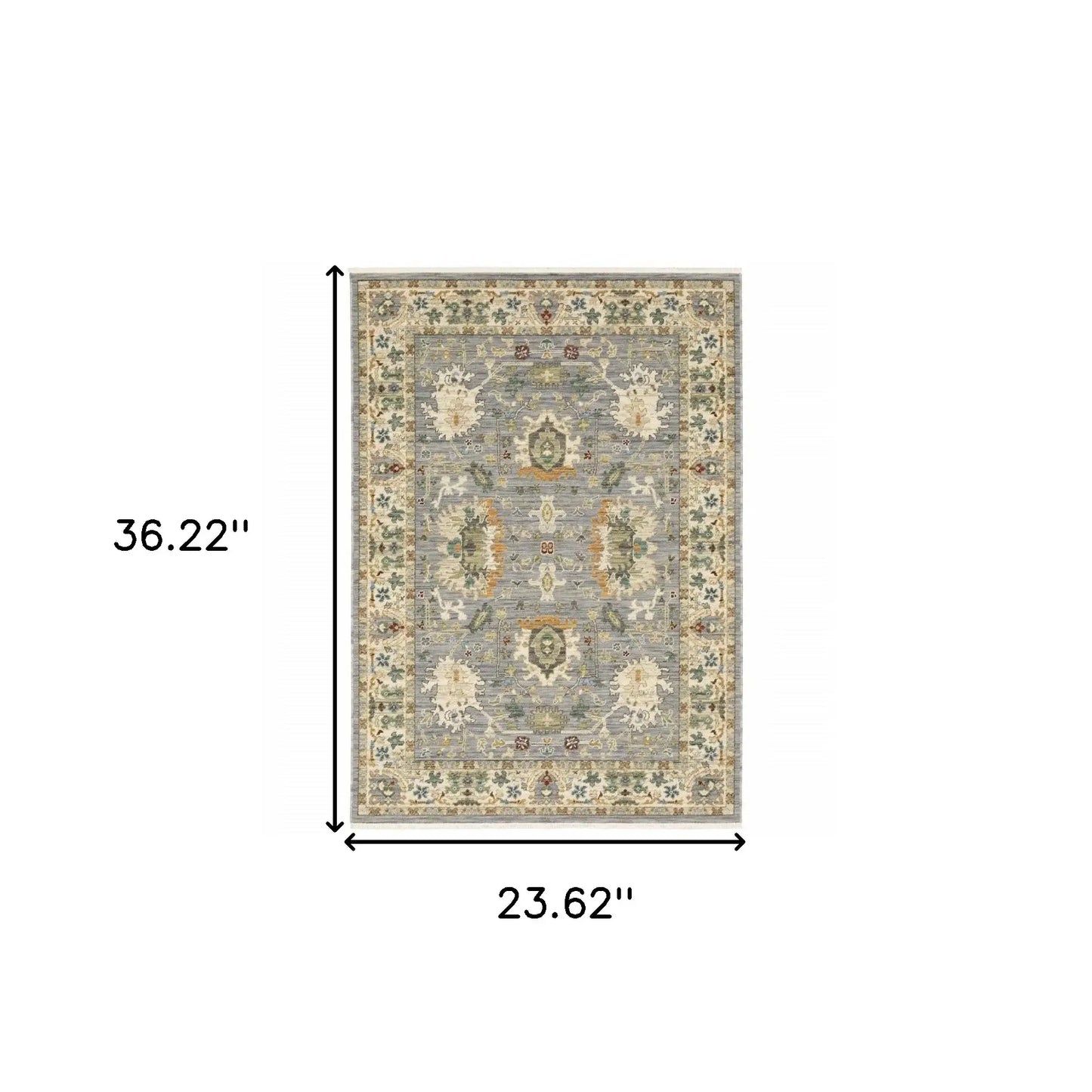 2' X 3' Grey Ivory Orange Teal Green Charcoal Blue And Red Oriental Power Loom Stain Resistant Area Rug With Fringe - Homeroots - Flyclothing LLC