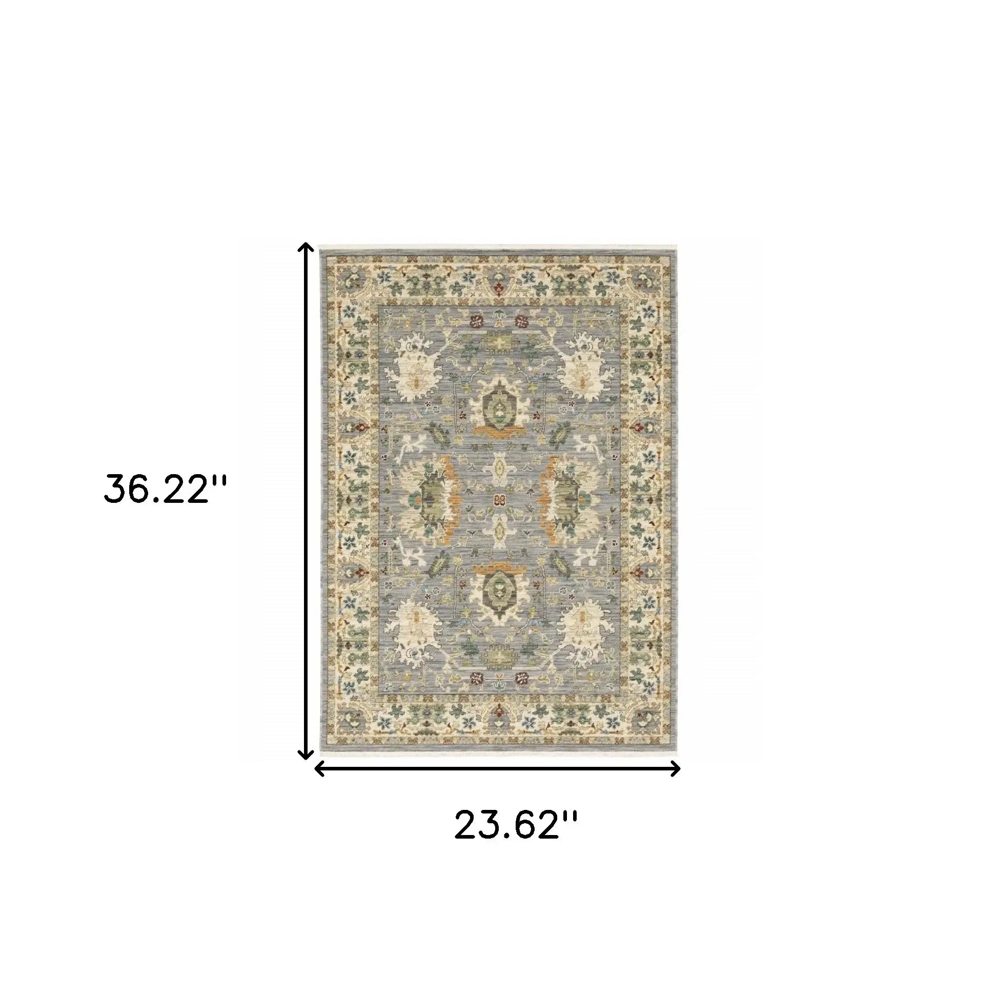 2' X 3' Grey Ivory Orange Teal Green Charcoal Blue And Red Oriental Power Loom Stain Resistant Area Rug With Fringe - Homeroots - Flyclothing LLC