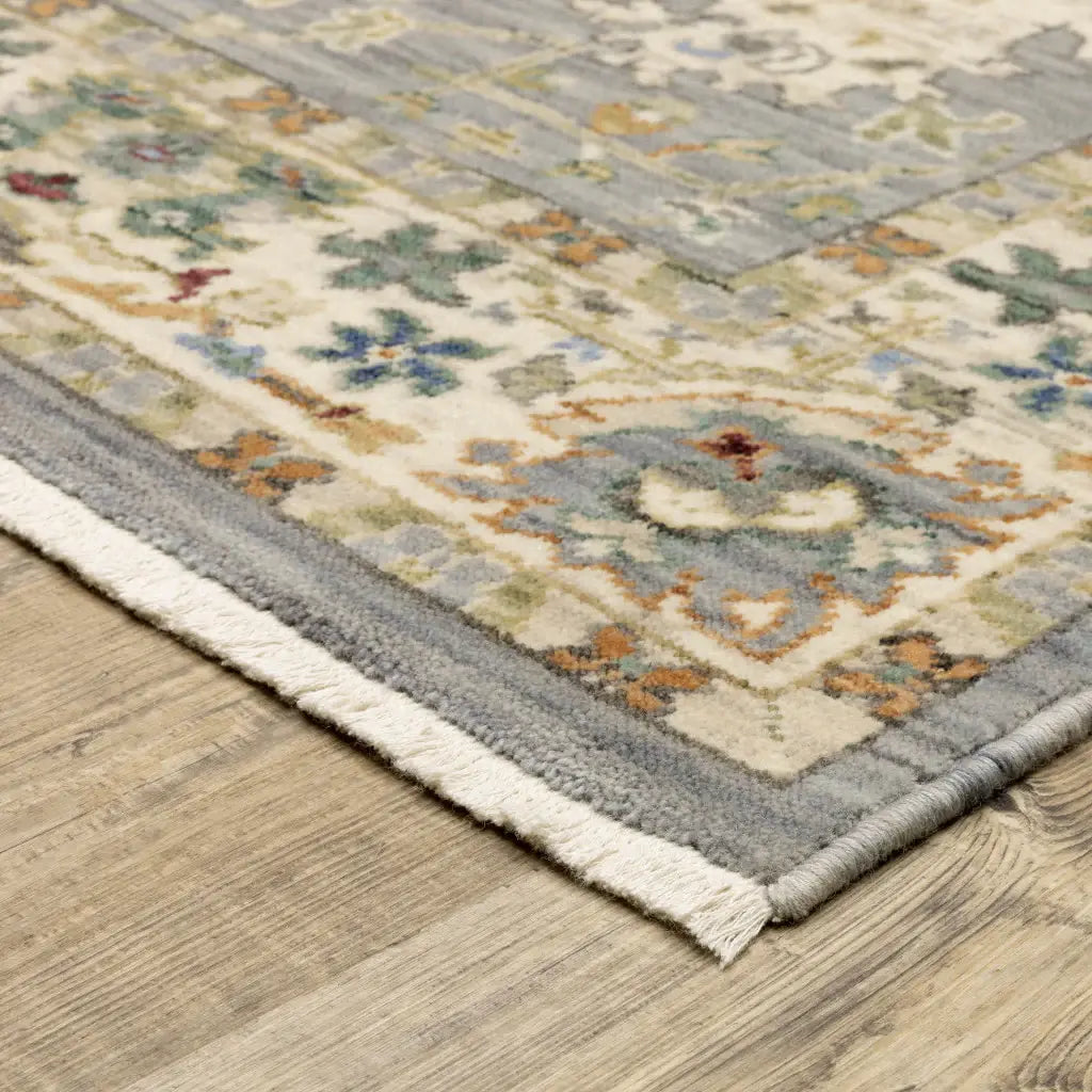 2' X 3' Grey Ivory Orange Teal Green Charcoal Blue And Red Oriental Power Loom Stain Resistant Area Rug With Fringe - Homeroots - Flyclothing LLC