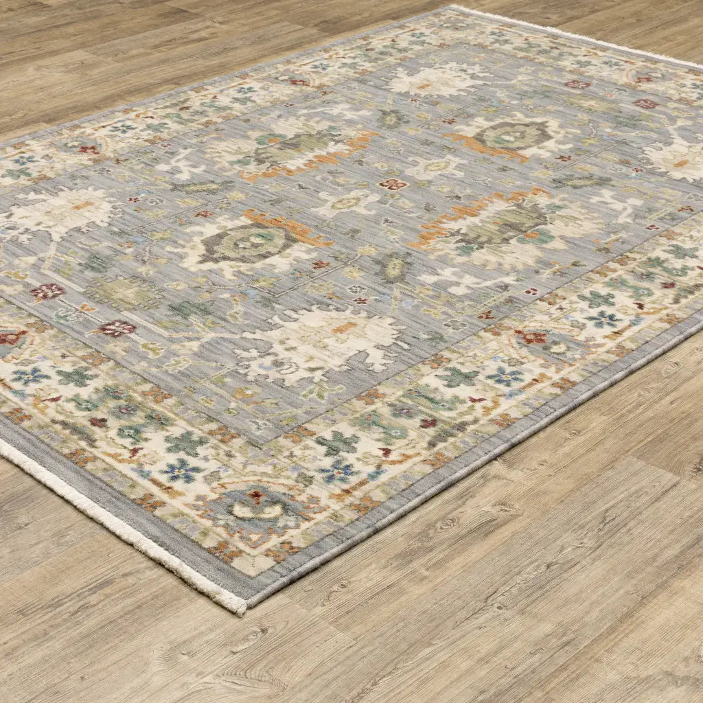 2' X 3' Grey Ivory Orange Teal Green Charcoal Blue And Red Oriental Power Loom Stain Resistant Area Rug With Fringe - Homeroots - Flyclothing LLC