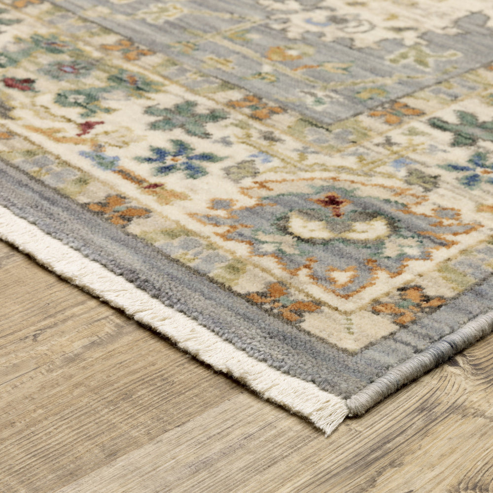 2' X 6' Grey Ivory Orange Teal Green Charcoal Blue And Red Oriental Power Loom Stain Resistant Runner Rug With Fringe - Homeroots