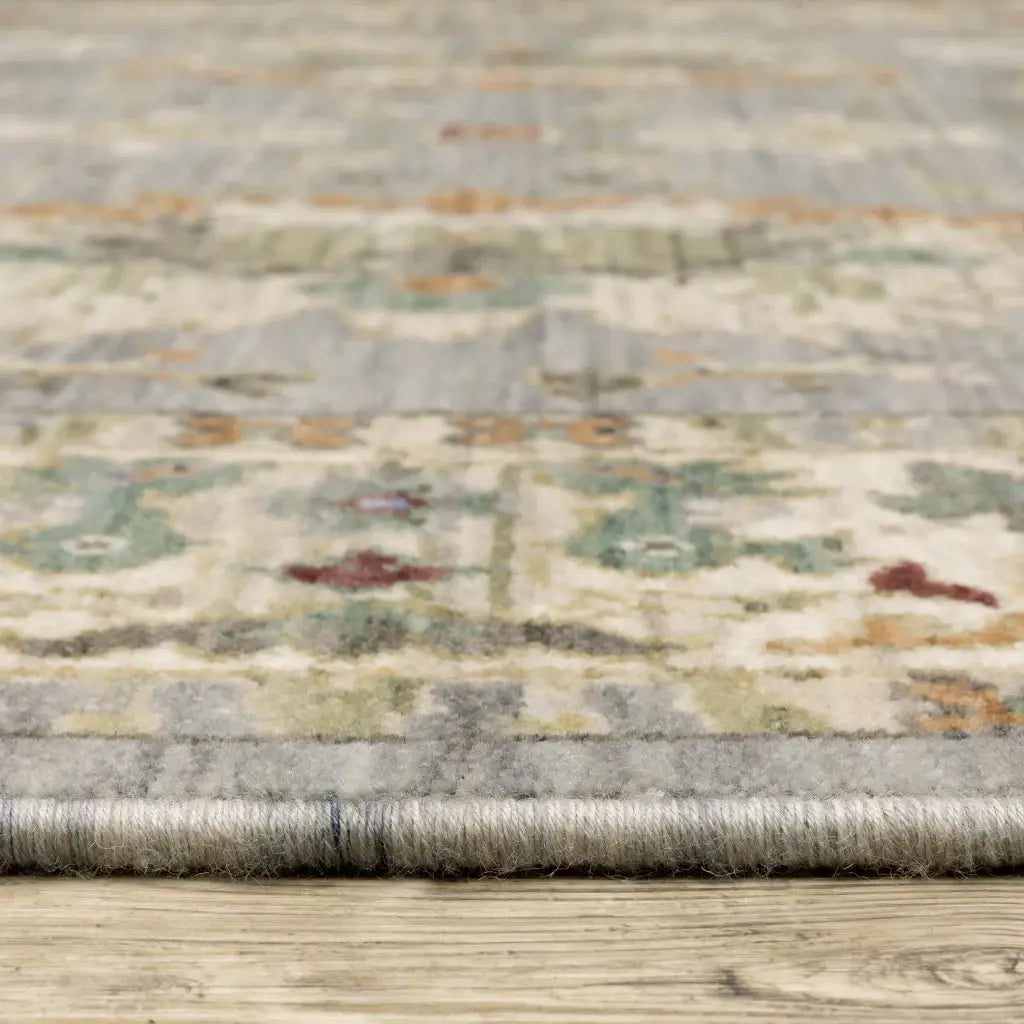 2' X 6' Grey Ivory Orange Teal Green Charcoal Blue And Red Oriental Power Loom Stain Resistant Runner Rug With Fringe - Homeroots - Flyclothing LLC