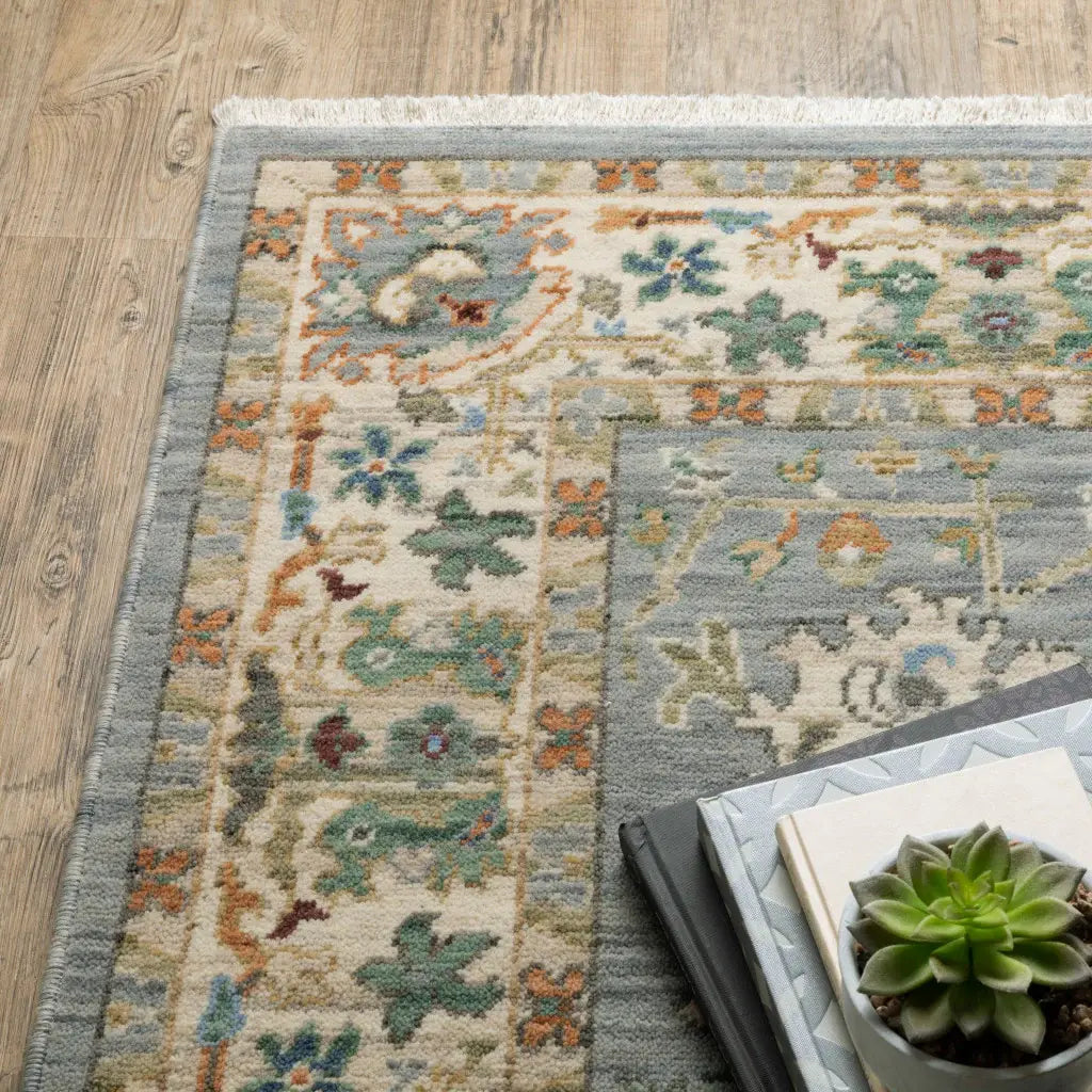 2' X 6' Grey Ivory Orange Teal Green Charcoal Blue And Red Oriental Power Loom Stain Resistant Runner Rug With Fringe - Homeroots - Flyclothing LLC