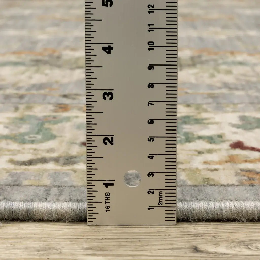 2' X 6' Grey Ivory Orange Teal Green Charcoal Blue And Red Oriental Power Loom Stain Resistant Runner Rug With Fringe - Homeroots - Flyclothing LLC