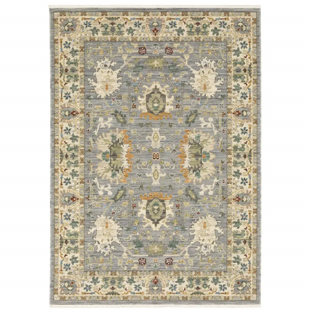 5' X 8' Blue And Ivory Oriental Power Loom Stain Resistant Area Rug With Fringe - Homeroots - Flyclothing LLC