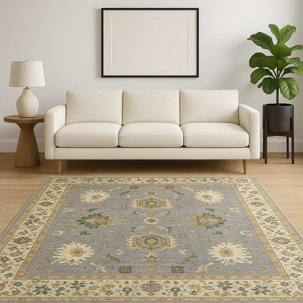 5' X 8' Blue And Ivory Oriental Power Loom Stain Resistant Area Rug With Fringe - Homeroots - Flyclothing LLC