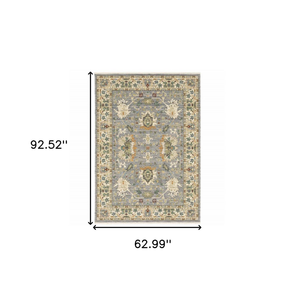 5' X 8' Blue And Ivory Oriental Power Loom Stain Resistant Area Rug With Fringe - Homeroots - Flyclothing LLC