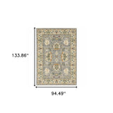 8' X 11' Grey Ivory Orange Teal Green Charcoal Blue And Red Oriental Power Loom Stain Resistant Area Rug With Fringe - Homeroots - Flyclothing LLC