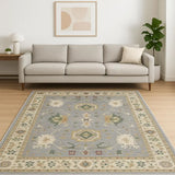 8' X 11' Grey Ivory Orange Teal Green Charcoal Blue And Red Oriental Power Loom Stain Resistant Area Rug With Fringe - Homeroots - Flyclothing LLC