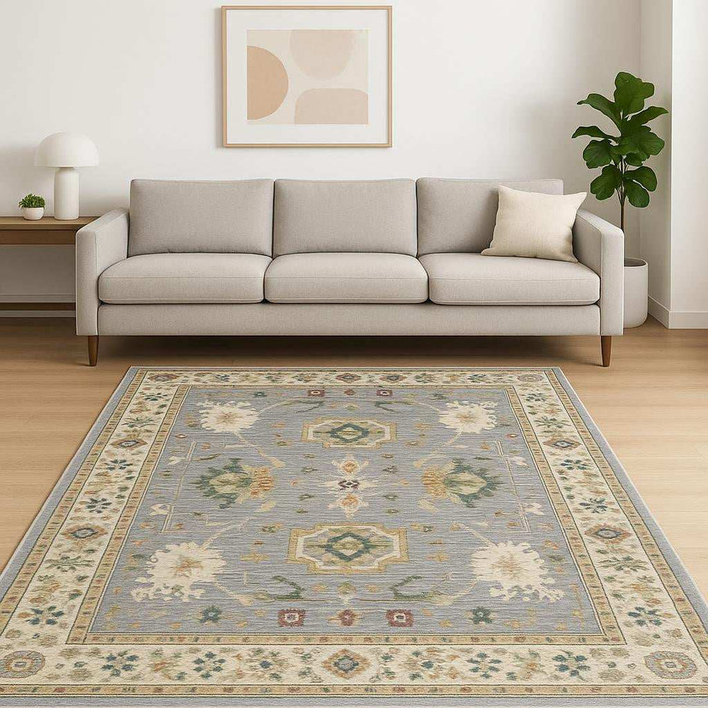 8' X 11' Grey Ivory Orange Teal Green Charcoal Blue And Red Oriental Power Loom Stain Resistant Area Rug With Fringe - Homeroots - Flyclothing LLC