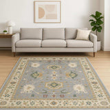 8' X 11' Grey Ivory Orange Teal Green Charcoal Blue And Red Oriental Power Loom Stain Resistant Area Rug With Fringe - Homeroots - Flyclothing LLC