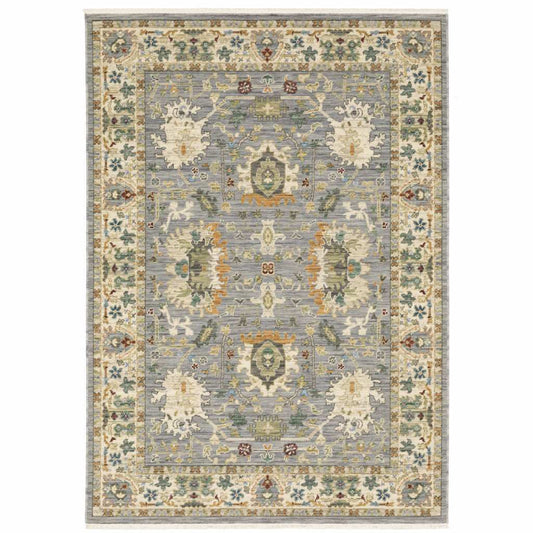 8' X 11' Grey Ivory Orange Teal Green Charcoal Blue And Red Oriental Power Loom Stain Resistant Area Rug With Fringe - Homeroots - Flyclothing LLC
