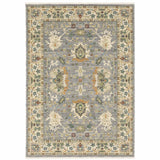 8' X 11' Grey Ivory Orange Teal Green Charcoal Blue And Red Oriental Power Loom Stain Resistant Area Rug With Fringe - Homeroots - Flyclothing LLC