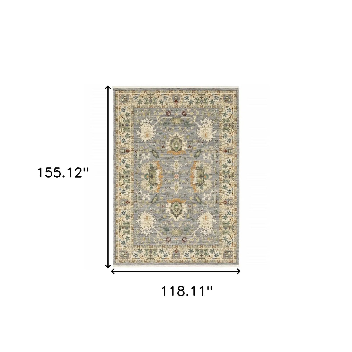10' X 13' Grey Ivory Orange Teal Green Charcoal Blue And Red Oriental Power Loom Stain Resistant Area Rug With Fringe - Homeroots - Flyclothing LLC