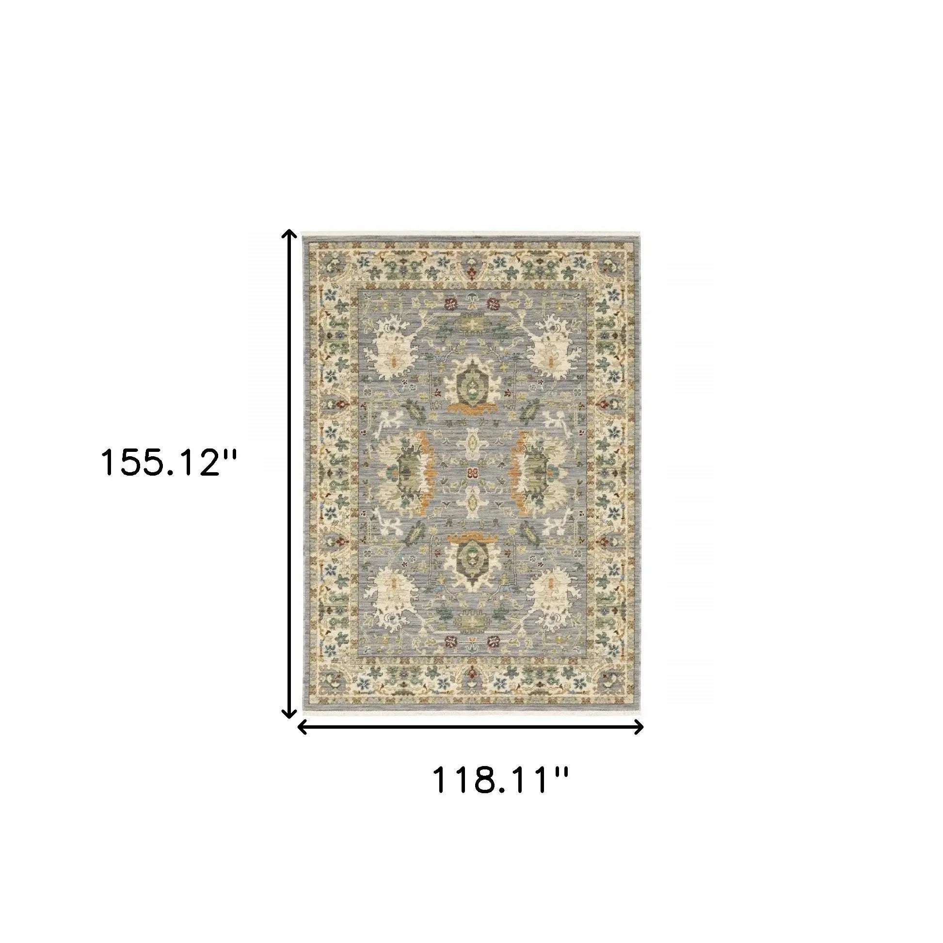 10' X 13' Grey Ivory Orange Teal Green Charcoal Blue And Red Oriental Power Loom Stain Resistant Area Rug With Fringe - Homeroots - Flyclothing LLC