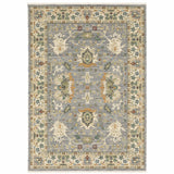 10' X 13' Grey Ivory Orange Teal Green Charcoal Blue And Red Oriental Power Loom Stain Resistant Area Rug With Fringe