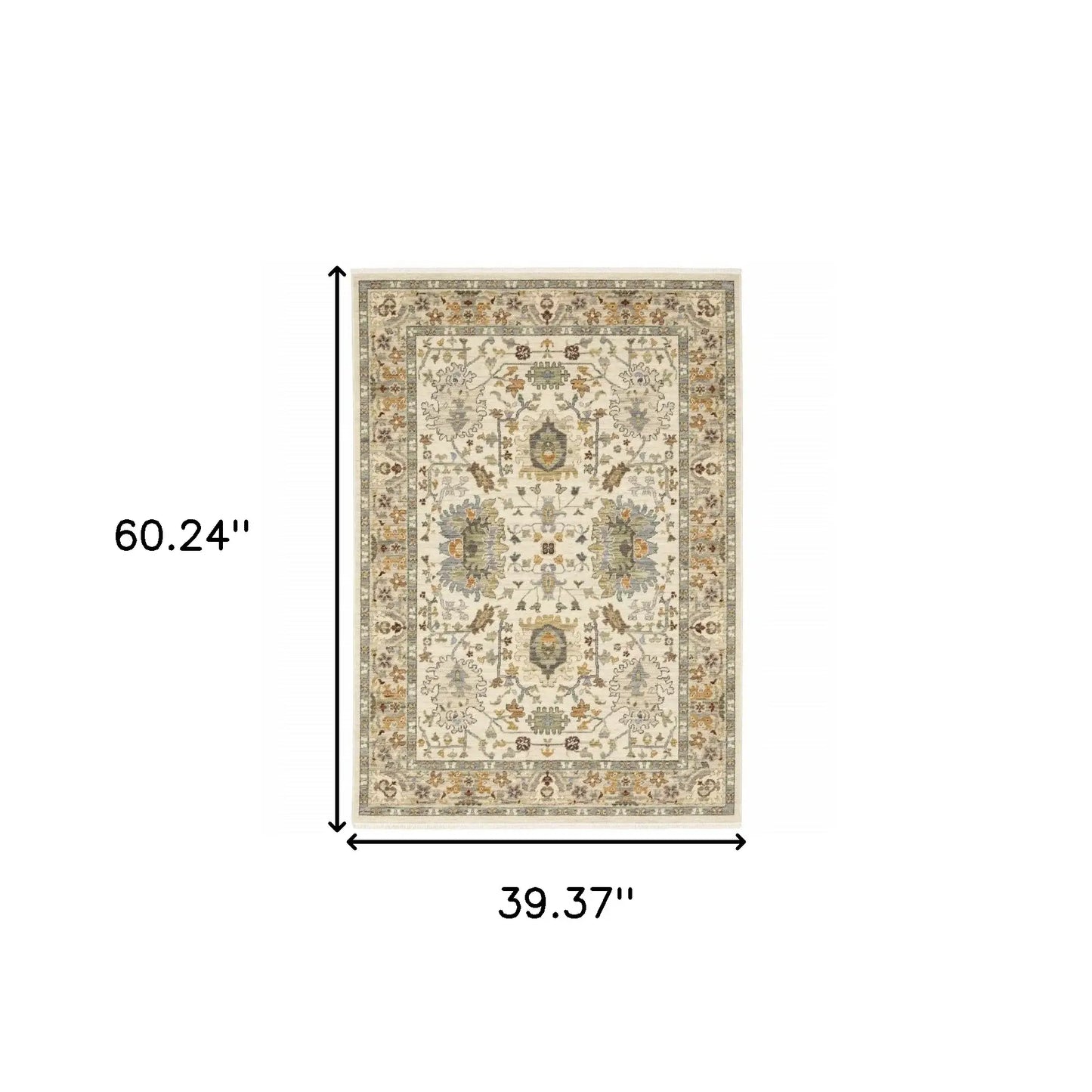 3' X 5' Ivory Grey Orange Green Blue And Red Oriental Power Loom Stain Resistant Area Rug With Fringe - Homeroots - Flyclothing LLC