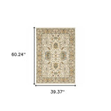 3' X 5' Ivory Grey Orange Green Blue And Red Oriental Power Loom Stain Resistant Area Rug With Fringe - Homeroots - Flyclothing LLC