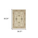 3' X 5' Ivory Grey Orange Green Blue And Red Oriental Power Loom Stain Resistant Area Rug With Fringe - Homeroots - Flyclothing LLC