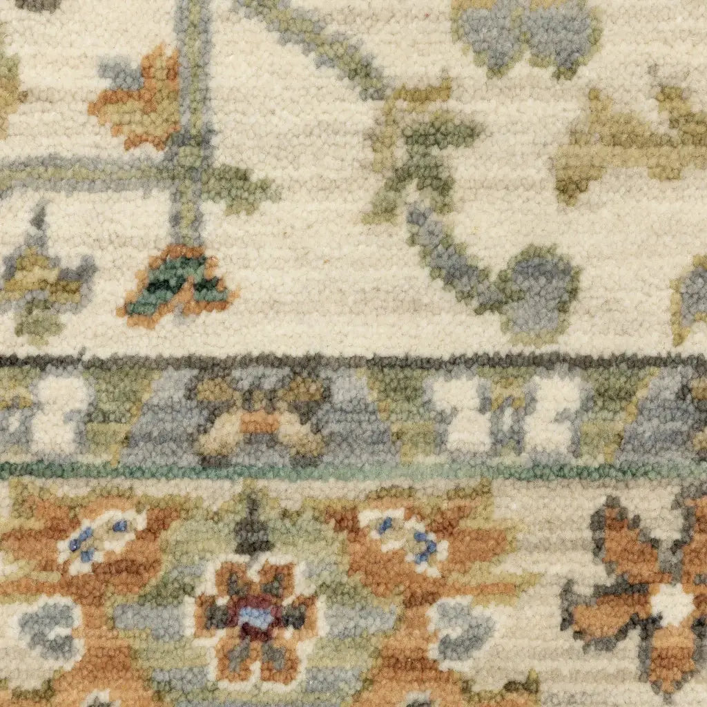 3' X 5' Ivory Grey Orange Green Blue And Red Oriental Power Loom Stain Resistant Area Rug With Fringe - Homeroots - Flyclothing LLC