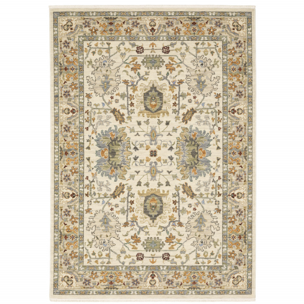 5' X 8' Brown And Ivory Oriental Power Loom Stain Resistant Area Rug With Fringe